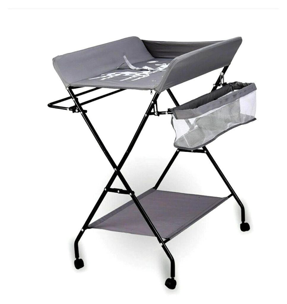 Baby Changing Unit Table Folding Nursery Changing Station Bath Mat with Storage Mit Badewanne,mit Rollen,mit Schubladen,mit Matte,dunkelgrau Geeign...