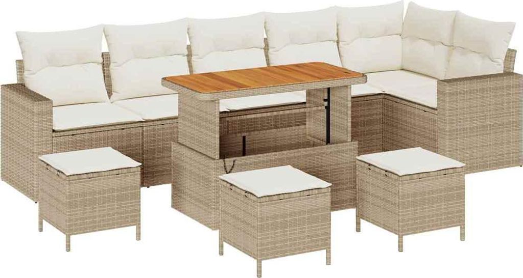 "WINTER SALE" Gartensofa Set - Balkonmöbel/Loungeset - elegantes Design - mit Kissen 12 pcs Beige und Creme Poly-Rattan - 292,5x157x85cm - Gartens...