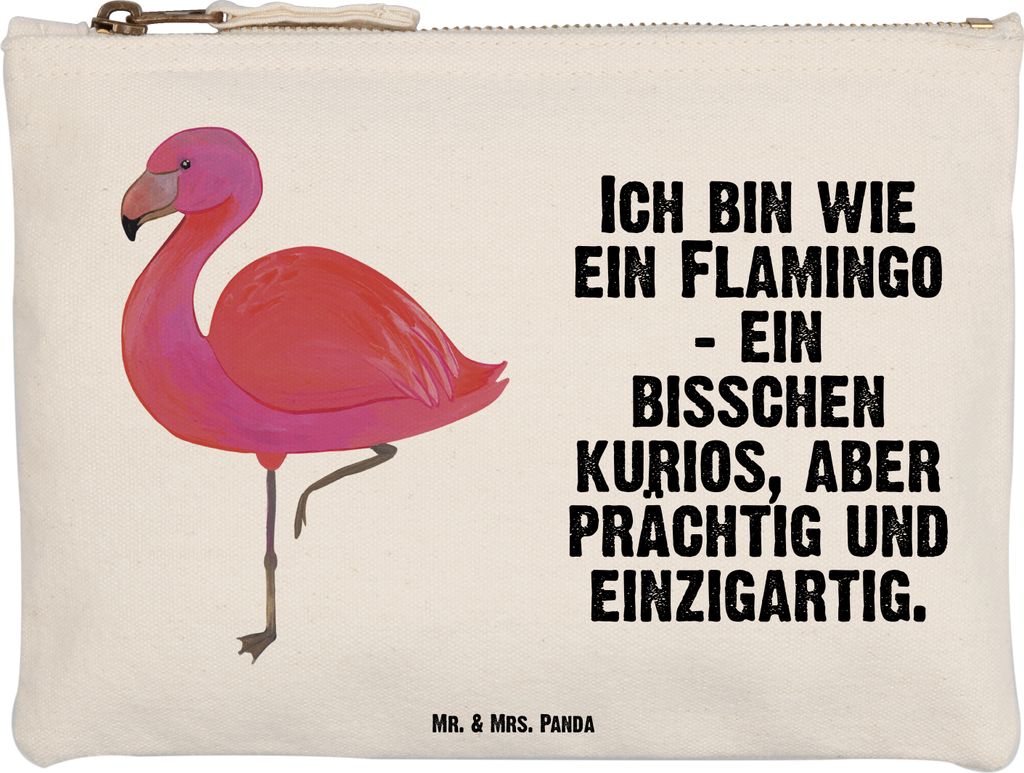 Mr. & Mrs. Panda kosmetiktäschchen Flamingo Classic Größe M - Weiß - Geschenk, Selbstliebe, Kulturtasche, Federmappe, Geschwister, Schlampermä...