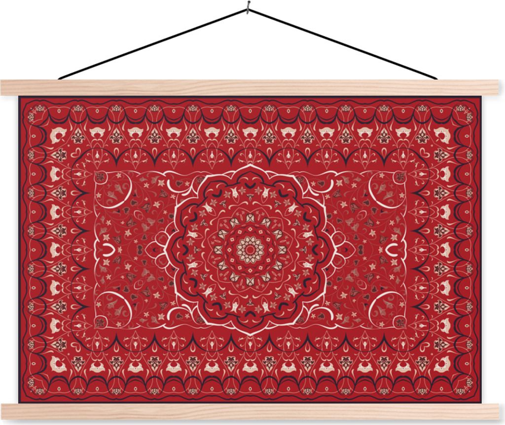MuchoWow Textilposter Persische Teppiche - Teppiche - Mandala - Rot 60x40 cm mit holzfarbenen Rahmen - Bilder