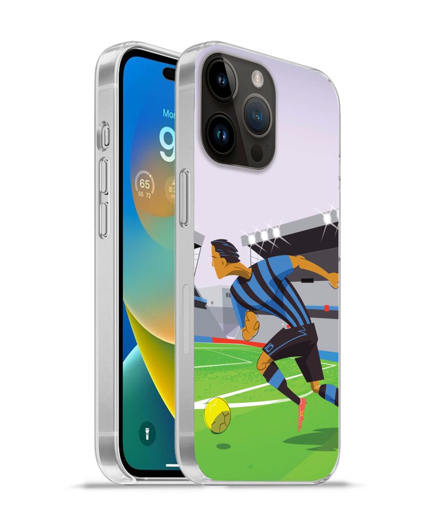 MuchoWow Handyhülle Schutzhülle Hülle für Apple iPhone 14 Pro Max Eine Illustration von Spielern, die in einem Stadion Fußball spielen - Jun...