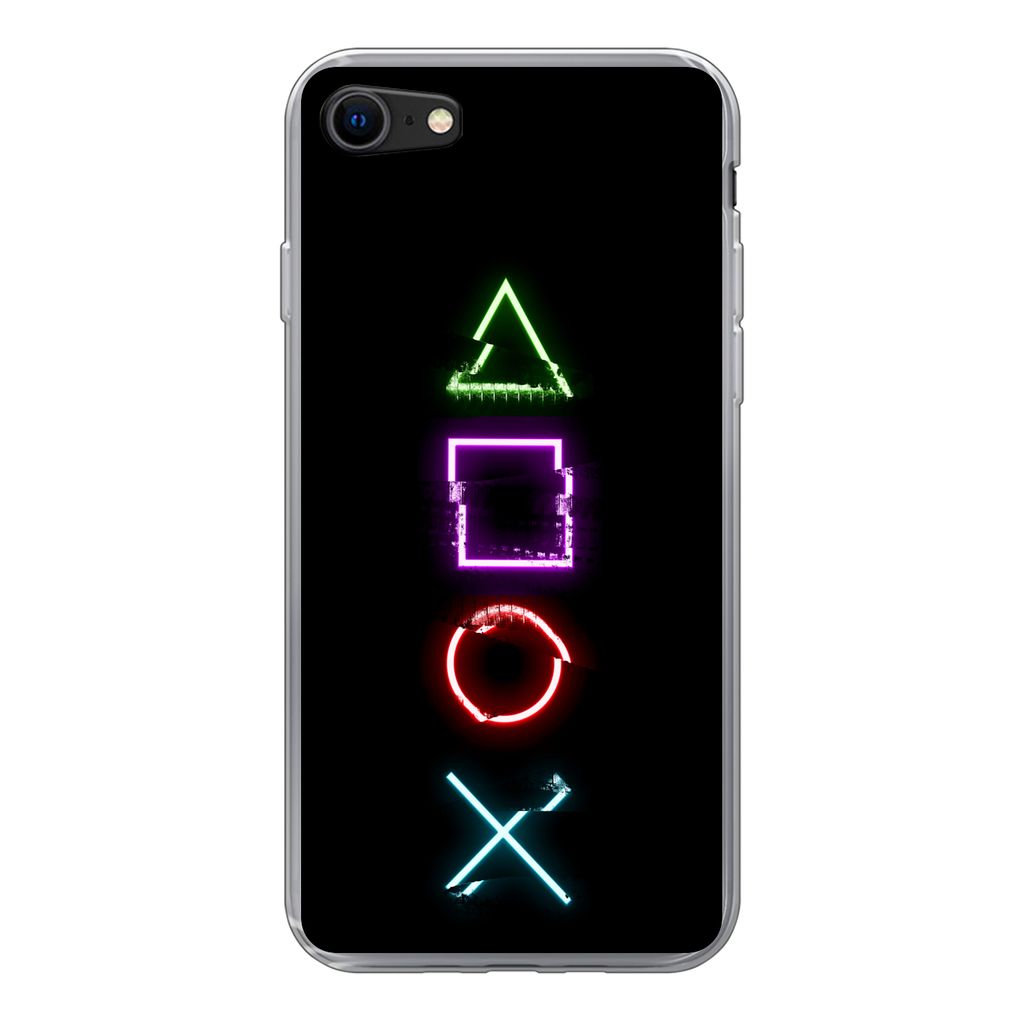 MuchoWow Handyhülle Schutzhülle Hülle für iPhone SE 2022 Spiele - Controller - Neon Silikon Softcase Handy Hülle - Schutzhülle