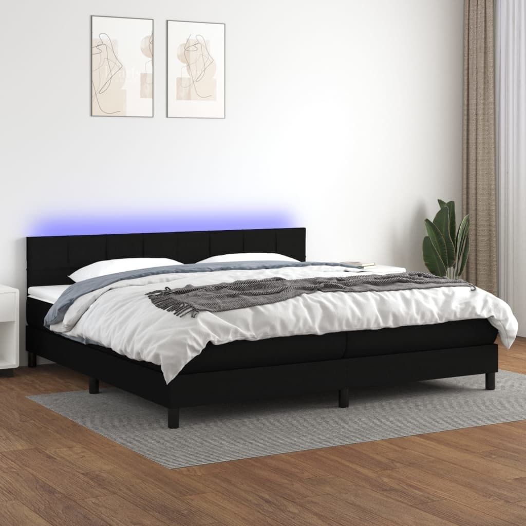 "Rabatt" Boxspringbett mit Matratze - 2 Personen - Strapazierfähiger Stoff - & LED Schwarz 200x200 cm Stoff - Klassische Betten CC5899