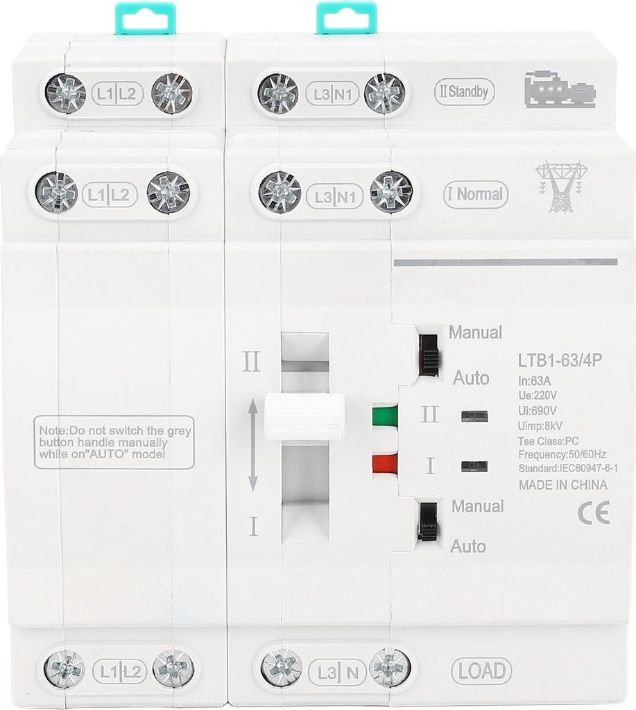 Automatischer Transferschalter mit doppelter Leistung, 4P, 63 A, unterbrechungsfrei, 35 mm DIN-Schiene, Mini-ATS-Netz zum Motor