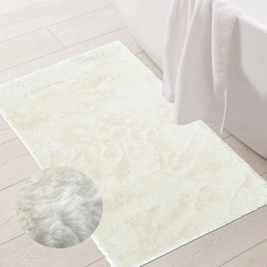 Tapis de bain noble en crème 70x140 cm antidérapant et douceur premium