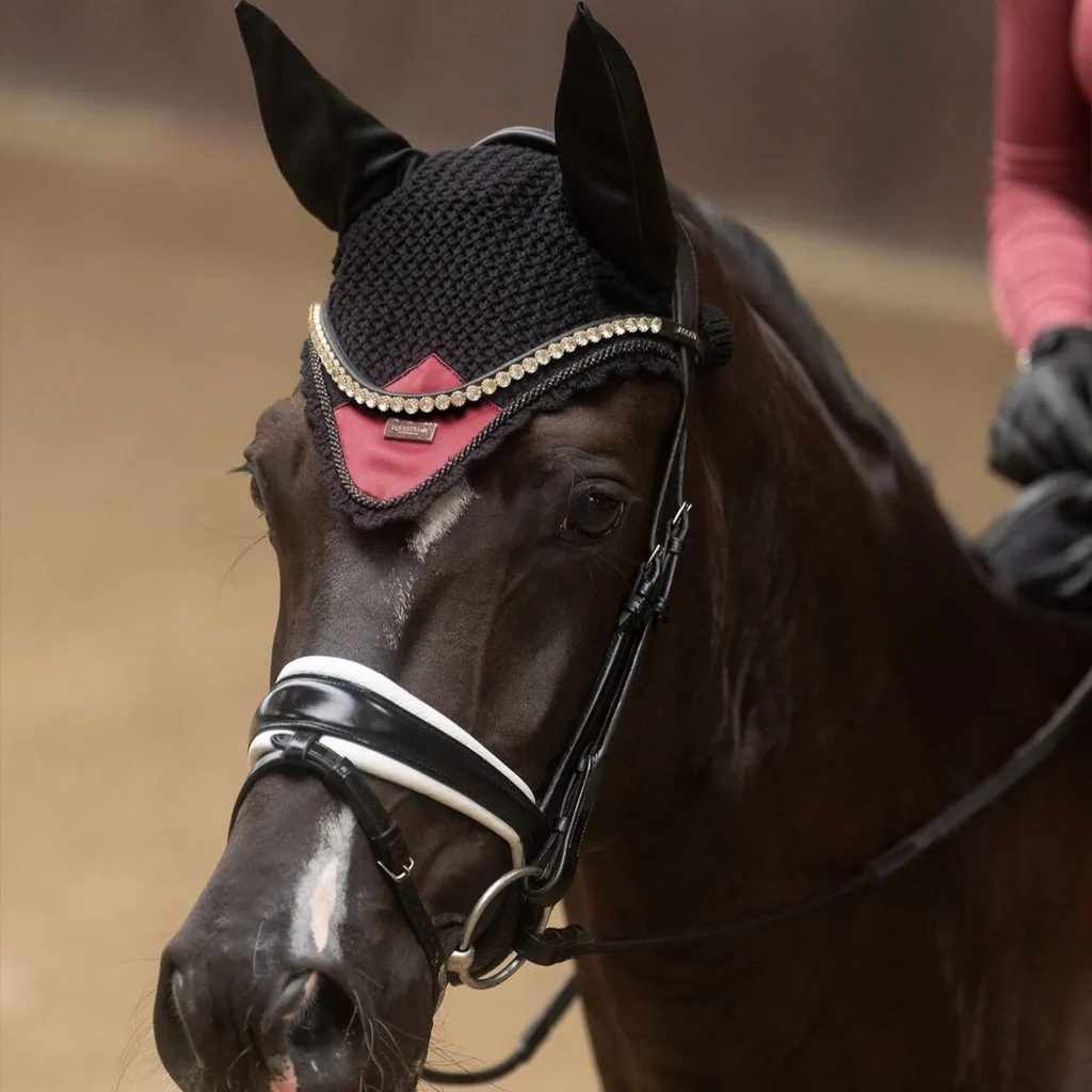 Protéger son cheval des insectes avec le couvre-tête intégral Rouge - 4