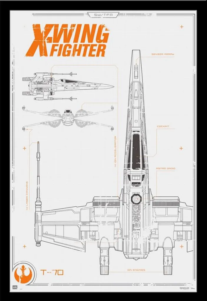 Poster Star Wars EP7 X-Wing con Cornice Shinsuke Maxi MDF Nero 61x91,5