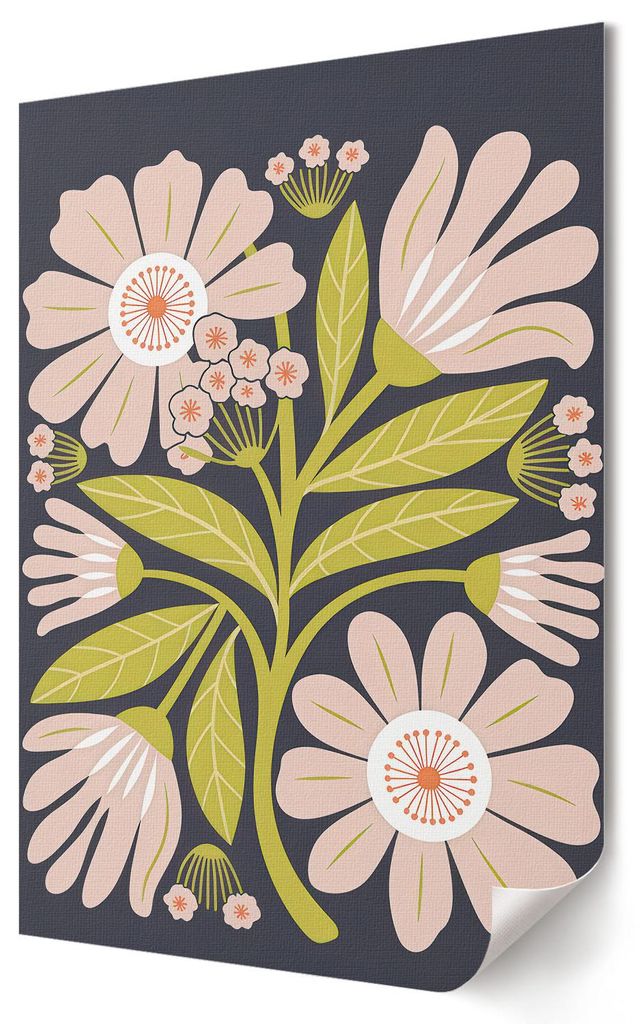 Retro-Blumen- Kunstdruck A4 - Boho, Dekorativ- Wandbild für Wohnzimmer Schlafzimmer & Flur, Modernes Poster Wanddeko, Ungerahmt