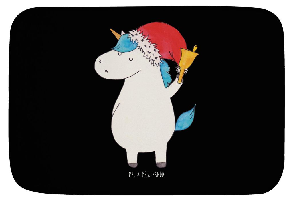 Mr. & Mrs. Panda Badteppich Einhorn Weihnachtsmann - Schwarz - Geschenk, duschmatte, Schokolade, Badvorleger, Gin, Unicorn, Weihnachten, teppich f...