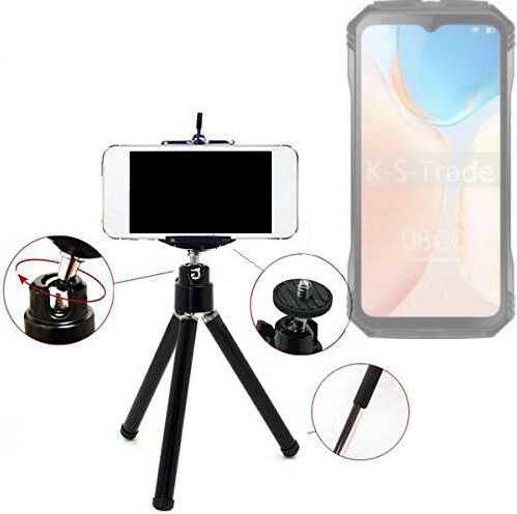 K-S-Trade Smartphone Stativ Dreibein kompatibel mit Doogee V30 Pro Tripod aus Aluminium Klemmstativ Stativ Adapter für Mobiltelefone schwarz 1x