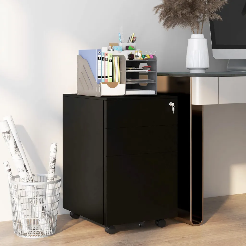 Caisson de bureau mobile à 3 tiroirs avec fermeture à clé centralisée - 2