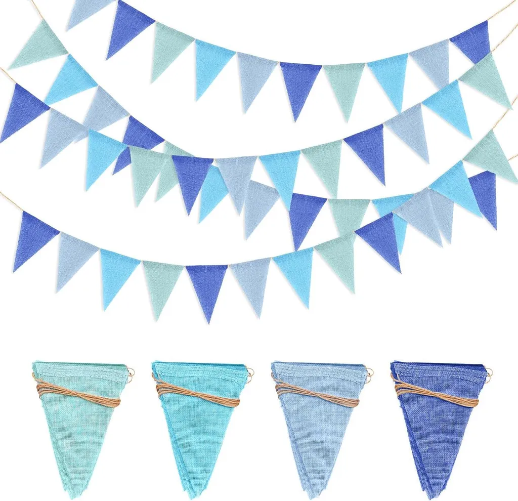 Guirlande de drapeaux en jute lot de 4 fanions vintage pour extérieur