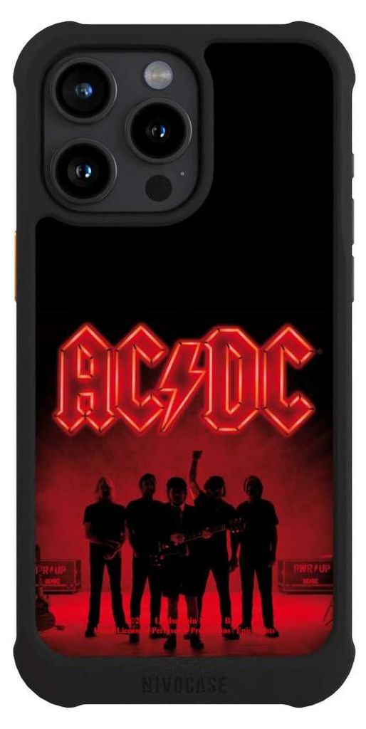 NIVOCASE Hülle für Apple iPhone 15 Pro Max Stoßfeste Handyhülle NIVOmax Case Schwarz ACDC Band Offizielles Lizenzprodukt