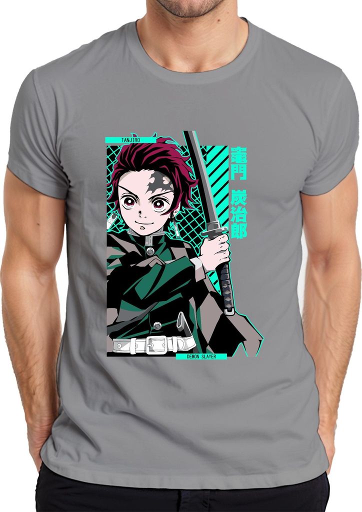 Tanjiro Demon Slayer Kamado Schwert Anime Manga Geschenk Cosplay Herren T-Shirt, Grau, M