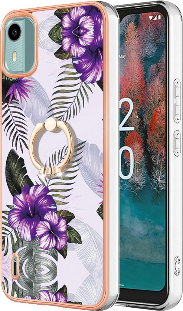 Hülle für Nokia C12 Muster TPU Silikon Stoßdämpfer Bumper Schutzhülle mit Ring Ständer Lila
