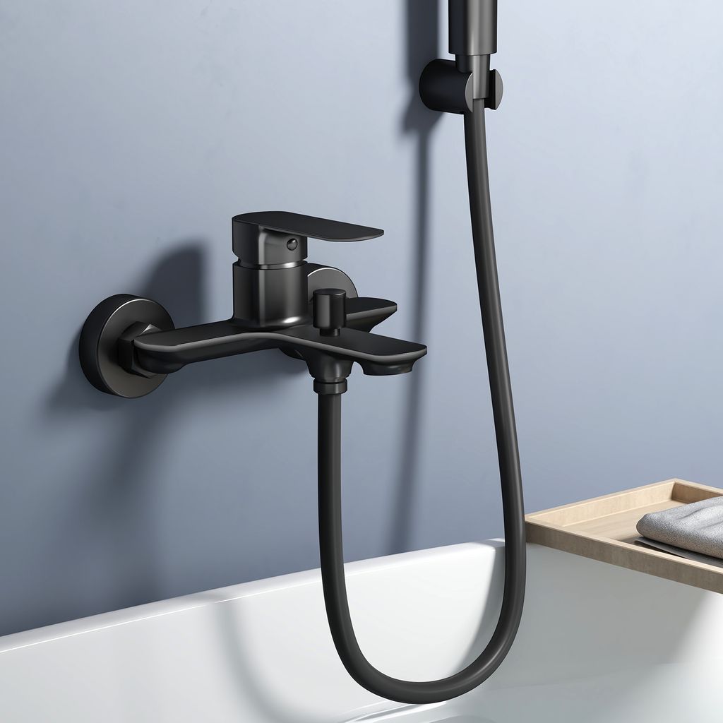 EMKE Duscharmatur Schwarz Matt, Einhebelmischer für Dusche, Moderne Mischbatterie Bad, Einhand-Brausearmatur mit G1/2 Anschluss, Stilvolle Badarmatur