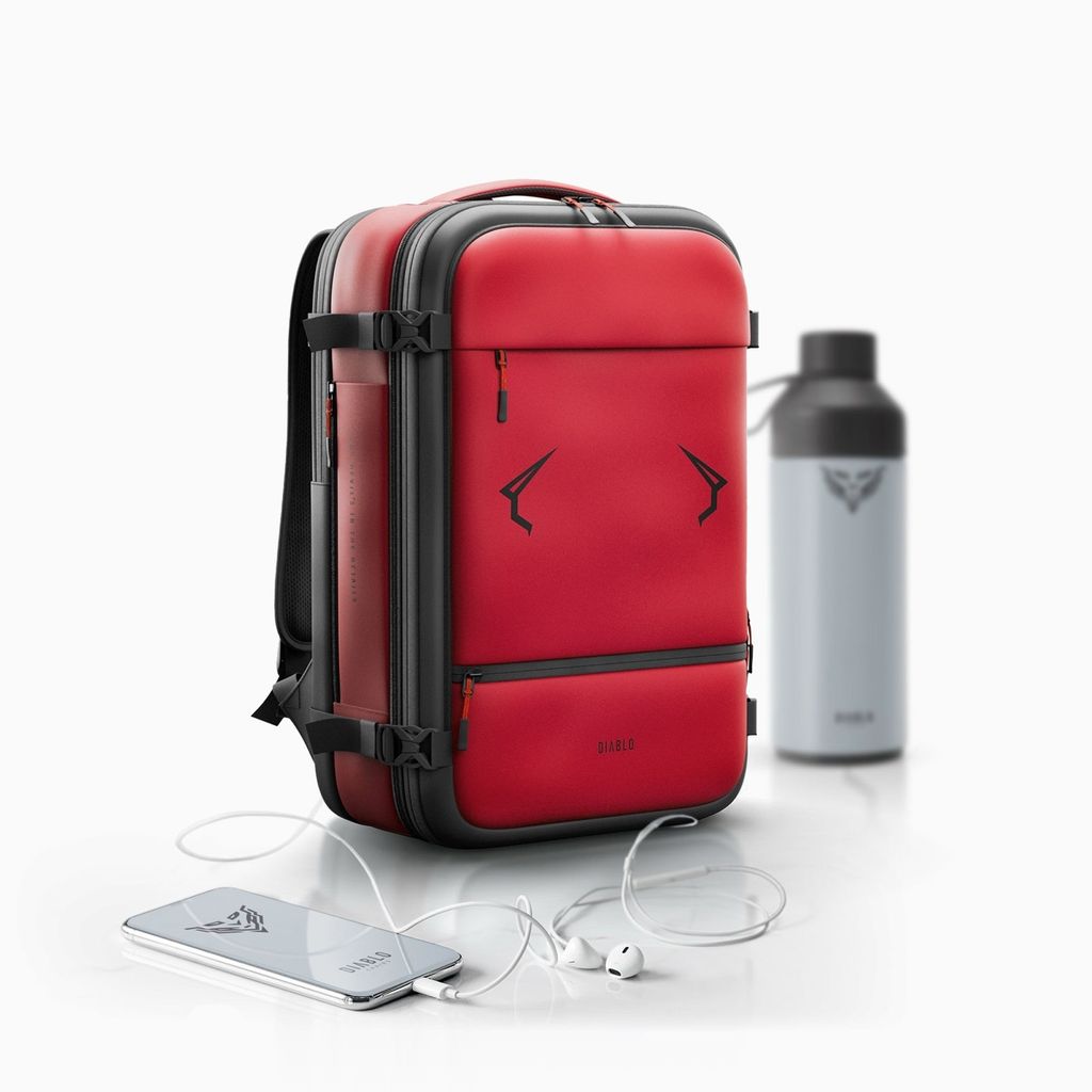 Diablo Chairs Air – Vakuum Rucksack, erweiterbar, diebstahlsicher, 40L, wasserfe Dunkelrot