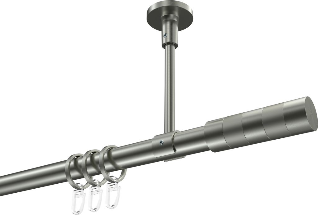 Interdeco Gardinenstange / Vorhangstange Edelstahl-Optik, Typ Sonette Mavell (Zylinder Bicolor) Deckenmontage, 20 mm Ø 1-läufig, 320 cm