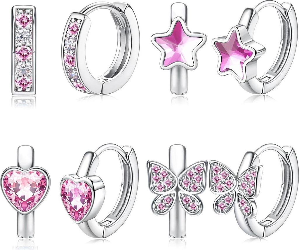 Kleine Creolen Set Silber Zirkonia Herz Stern Schmetterling Produktbild 