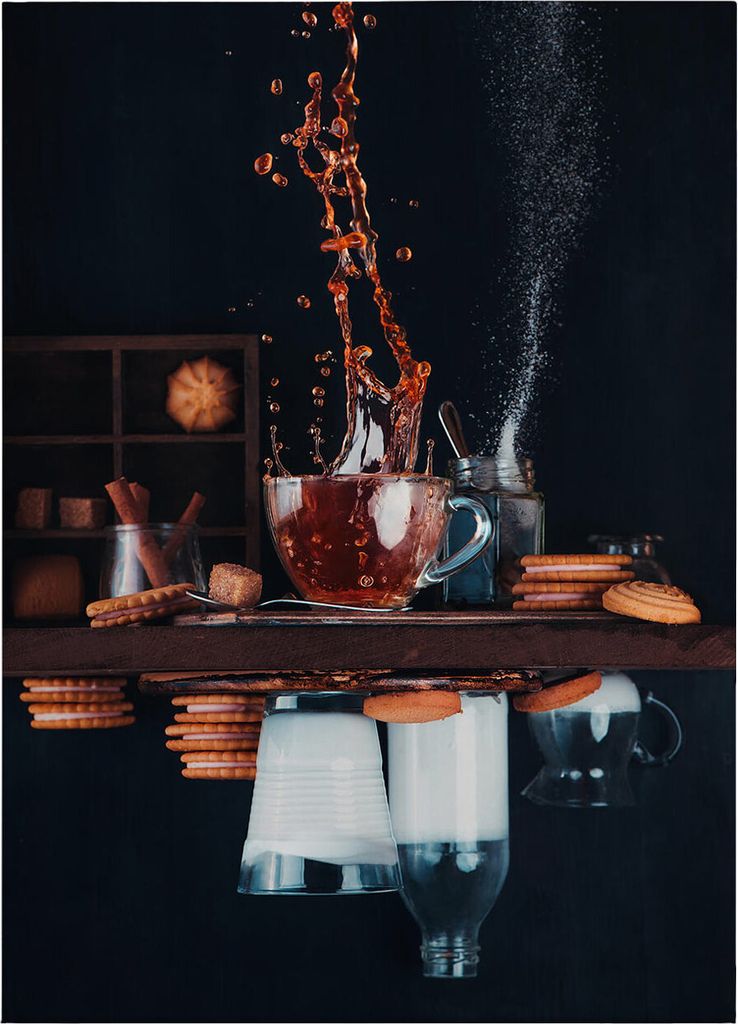 Leinwandbild Essen Trinken 70 x 50 cm - Wandbild Orange Schwarz - Keilrahmen Küche Wohnzimmerdeko Wanddeko Wandgemälde