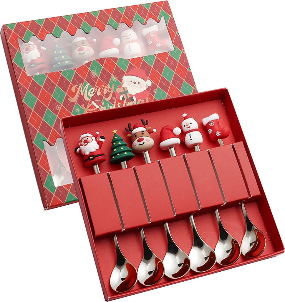 Weihnachtslöffel-Besteckset aus Edelstahl, Weihnachtsgabeln, Dessert, Obst, Eis, Tee, Kuchengabeln, Puppengeschirr, Geschenkbox, Weihnachtsfeier-Z...