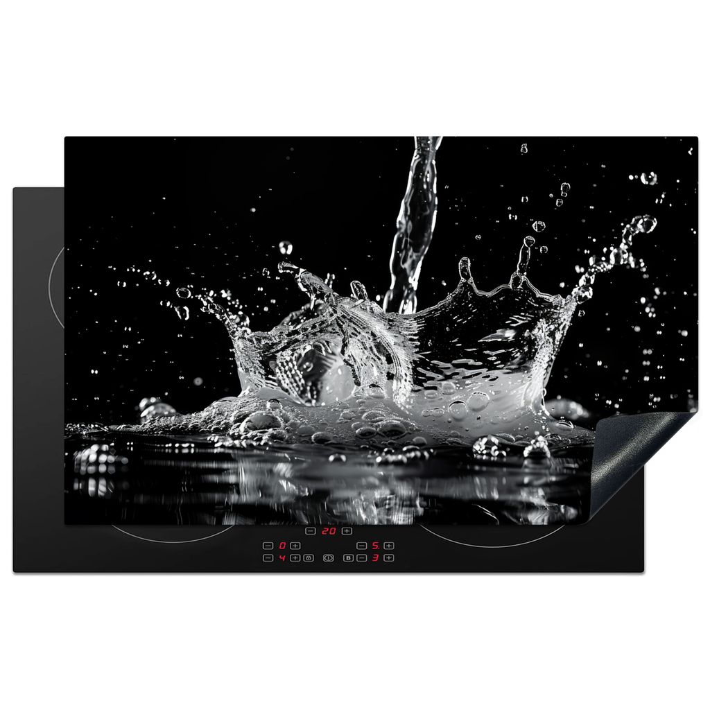 KitchenYeah Herdabdeckplatte Wasser - Spritzwasser - Schwarz , 85x52cm, Küche Deko, Glaskeramikkochfeld Herdabdeckung, Abdeckplatte fùr Kochfeld