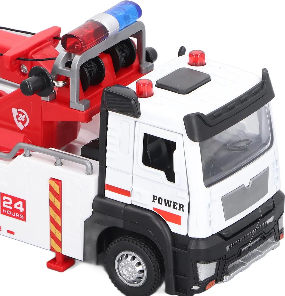 Camion Grue 1:32 Avec Lumière, Son, Bras 360° Et 2 Crochets – Alliage Métal, Modèle De Chantier, Pile LR44 Incluse, Dès 3 Ans
