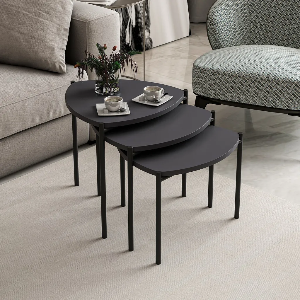 Table d'appoint Lenny Anthracite : Set de 3 Tables Basses Cubiques 45cm