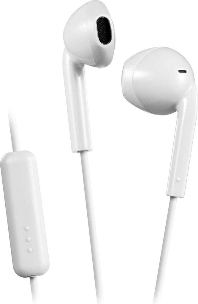 JVC Ear Button Kopfhörer HA-F17M-W-E. Oval geformtes Hartgummigehäuse. Fernbedienung mit Mikrofon. Schweißresistent. 1 Meter langes Kabel mit 3,...