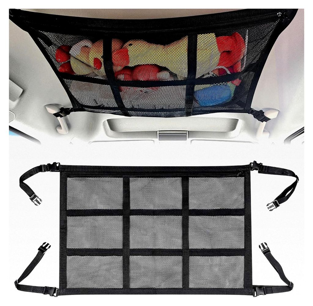 Dachnetz zur Aufbewahrung im Auto, Doppelschichtiges Gepäcknetz für die Dachablage, Universelles Autonetz-Organizer für vier Dacharmlehnen, geei...