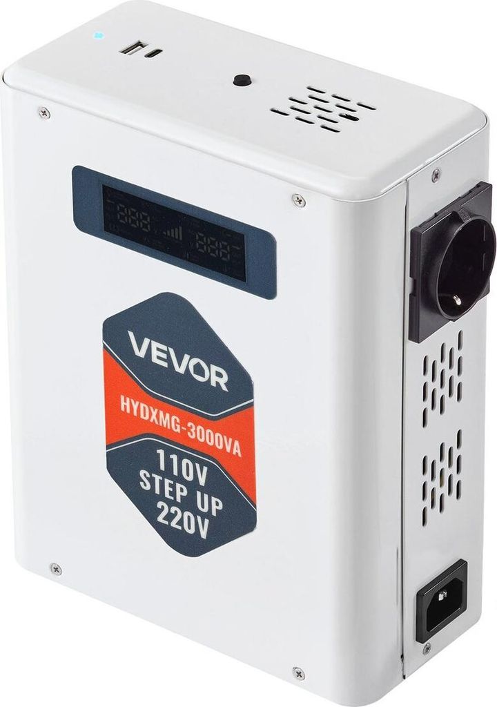 Spannungswandler, 3000 VA, Hochleistungs-Spannungswandler, 110 V bis 220 V Transformator, mit 2 EU-Steckdosen, USB-Ausgang, LCD-Display, Temperatur...