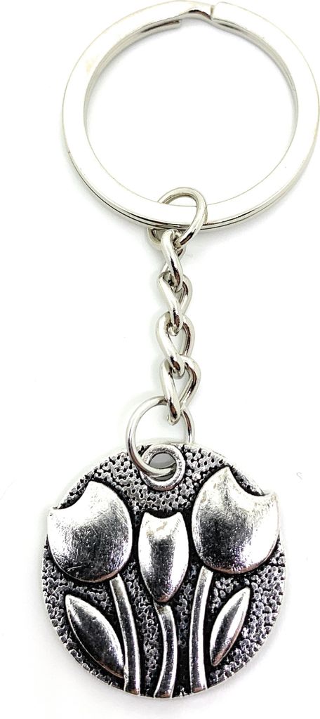 Onwomania Schlüsselanhänger Tulpe im Kreis Blume Silber Metall Anhänger Charm