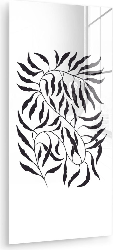 MuchoWow Glasbilder - Bilder auf Wandbild - Foto auf Glas Blätter - Pflanzen - böhmisch - weiß - abstrakt 60x120 cm Wanddekoration aus Glas - Ac...