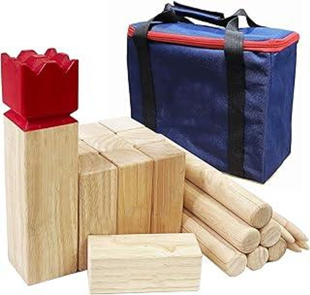 Kubb Spiel-Wurfspiel- Hartholz Wikinger Spiel-Premium Kautschukholz Hinterhof-Wurfspielzeug (mit Tragetasche, Regulation Size)