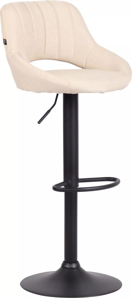 In And OutdoorMatch Barhocker Miza Creme schwarz - Stoff - 60-81cm Sitzhöhe - Ergonomische Barstühle - Höhenverstellbar - 1er Set - Mit Rückenl...