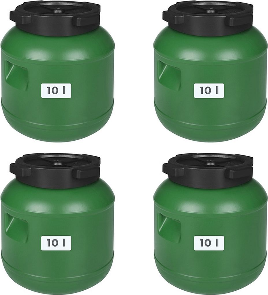 4 Stück Weithalsfass Futtertonne Fasssilage Regen Fass Gepäcktonne 10 Liter mit Deckel grün