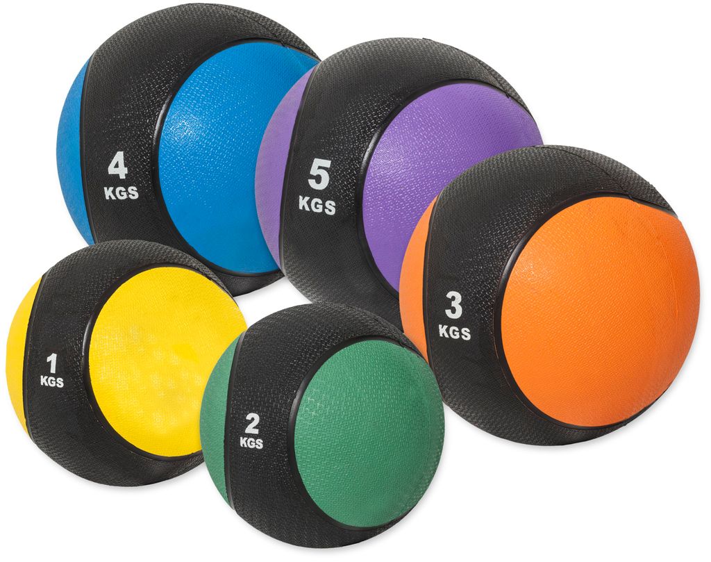 GORILLA SPORTS Medizinball - 15kg Set, 1kg, 2kg, 3kg, 4kg, 5kg Gewichte, mit griffiger Oberfläche, aus Gummi, Farbwahl - Slam Ball, Gewichtsball...