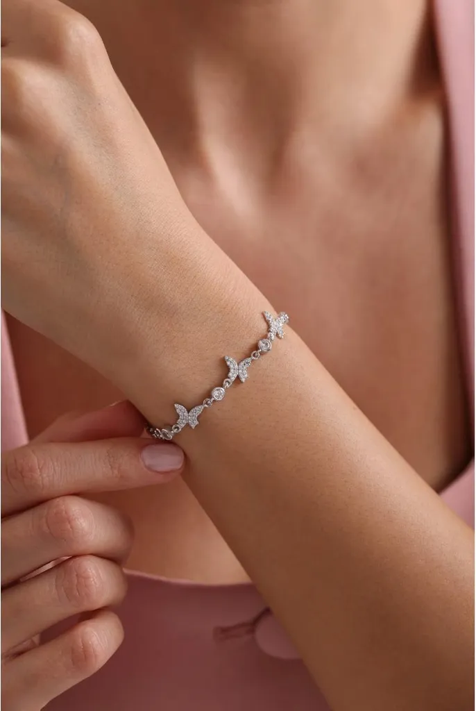 Bracelet papillon argent 925 et trois oxydes de zirconium brillants - 2