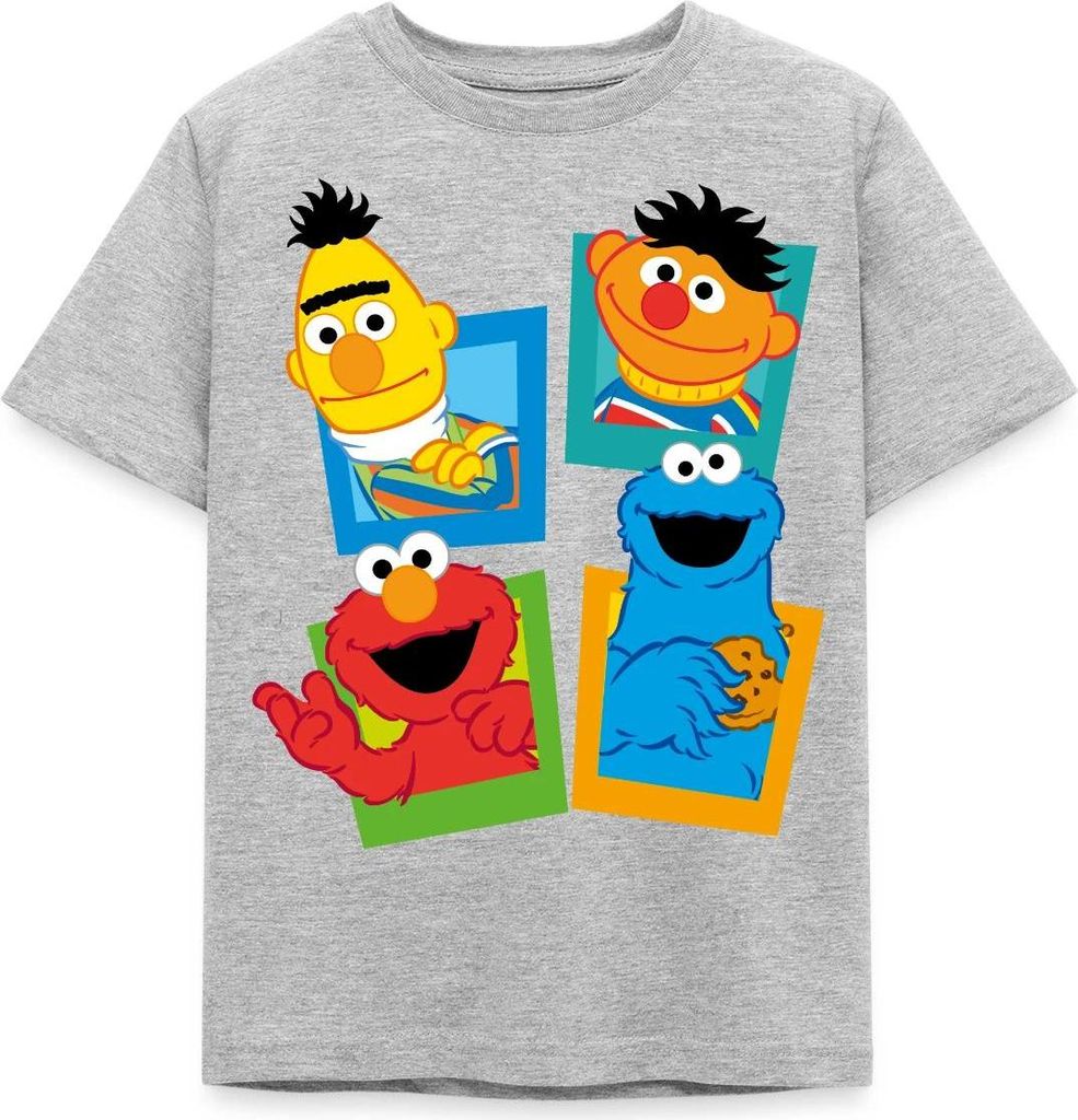 Spreadshirt Sesamstraße Kacheln Ernie und Bert Kinder T-Shirt, 122/128 (7-8 Jahre), Grau meliert