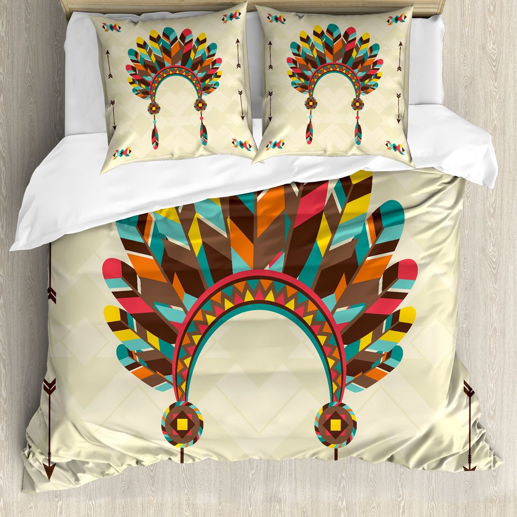 ABAKUHAUS Ethnisch Bettbezug, Vintage Stirnband Tribal, Milbensicher Allergiker geeignet mit Kissenbezügen, 155 cm x 220 cm - 80 x 80 cm, Mehrfarbig
