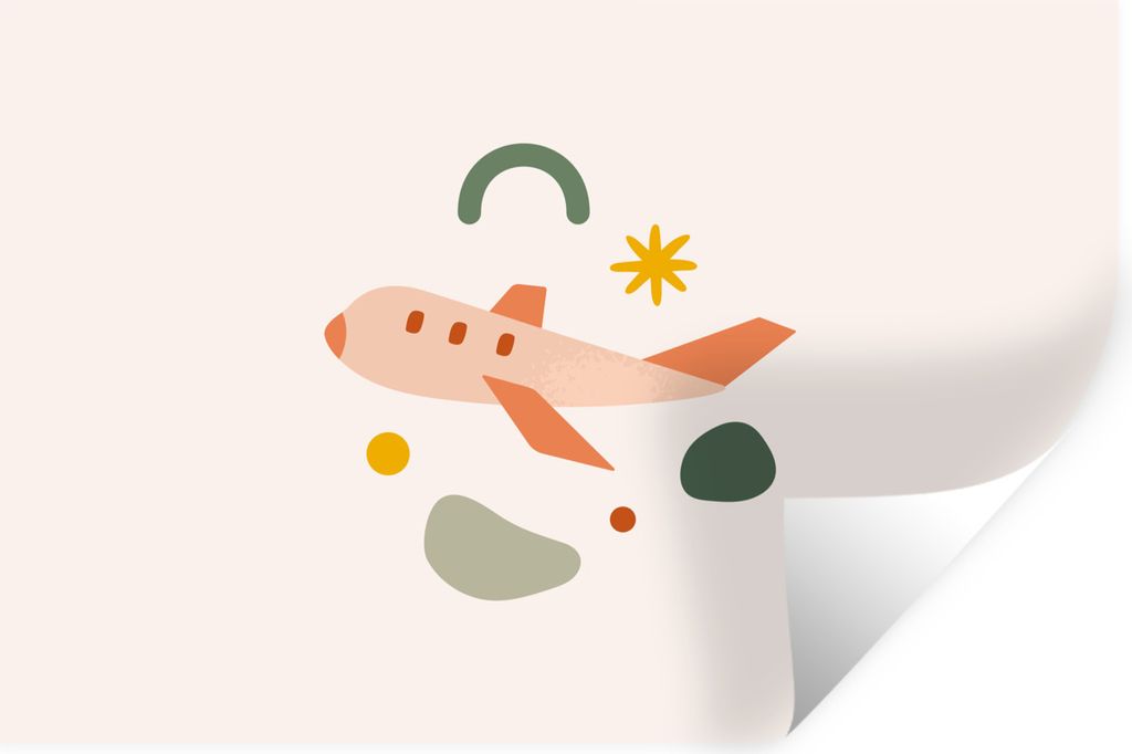 MuchoWow Wandtattoo Wandsticker Wandaufkleber Flugzeug - Abstrakt - Orange 60x40 cm Selbstklebend und Repositionierbar - Wierderverwendbar - Selb...