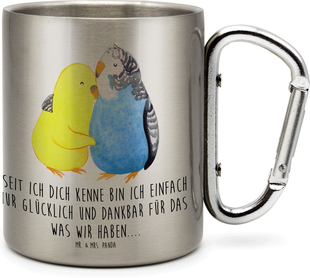 Mr. & Mrs. Panda Thermobecher Wellensittich Liebe - Transparent - Geschenk, Verknallt, Edelstahl Trinkbecher, Umarmung, Freundin, Paar, Kuscheln, E...