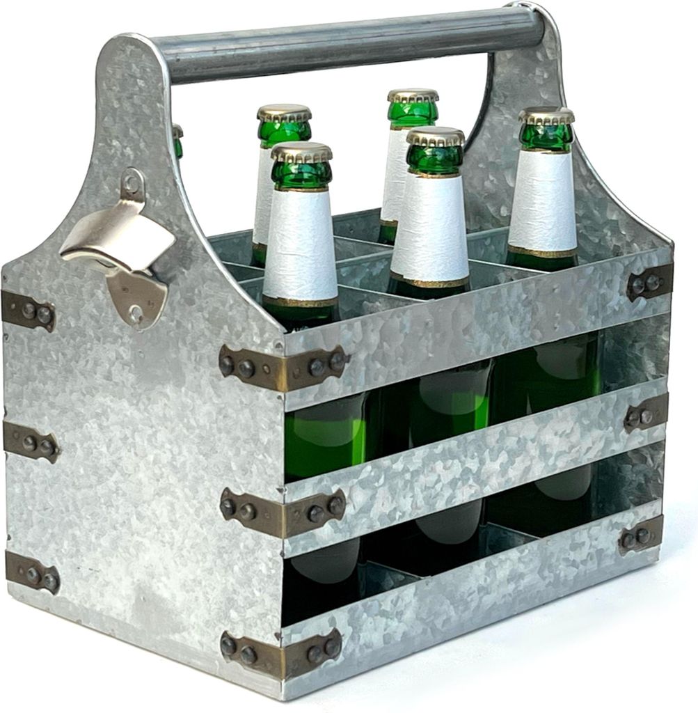DanDiBo Bierträger Metall mit Öffner 96403 Flaschenträger 6 Flaschen Flaschenöffner Flaschenkorb Männerhandtasche Männergeschenke