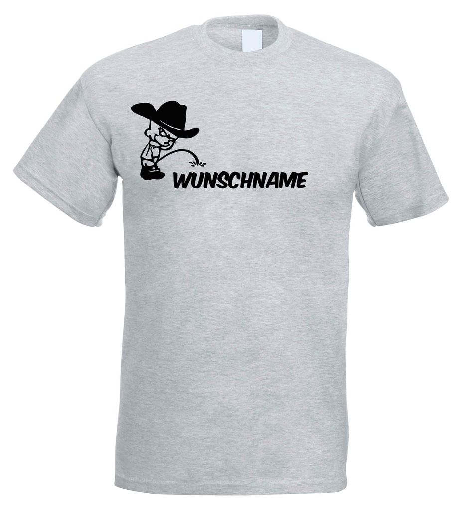 Kiwistar - T-Shirt Herren - grau - M - Piss on - Cowboy - Pissmännchen - mit Wunschtext personalisiert - Geschenk Mann Vatertag individuell Bedruckt