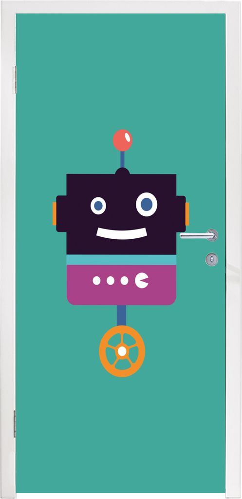 MuchoWow Türtapete Selbstklebende Türfolie Roboter - Rad - Lila - Grün - Jungen - Kinder 80x215 cm Türposter Türaufkleber Klebefolie Türkle...
