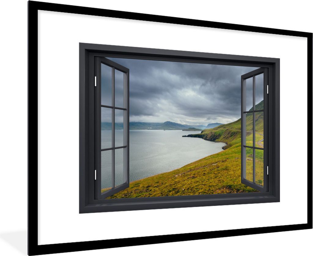 MuchoWow MuchoWow Gerahmtes Poster Aussicht - Natur - See 90x60 cm - Poster mit zchwarzem Bilderrahmen - Wanddekoration - Fotos