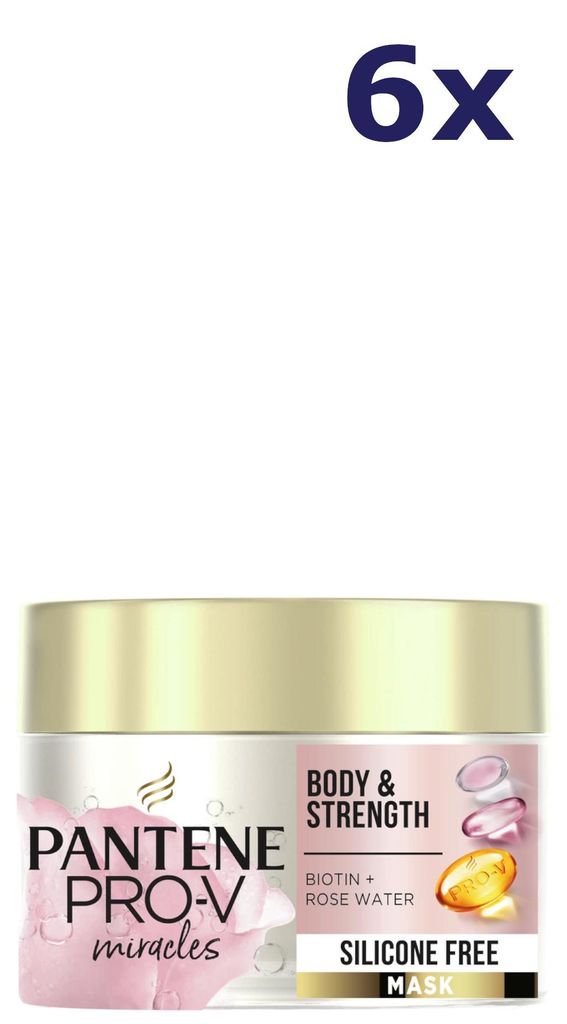 6x Pantene Masker - 160ml - miracles - body & strenght biotin+rose water