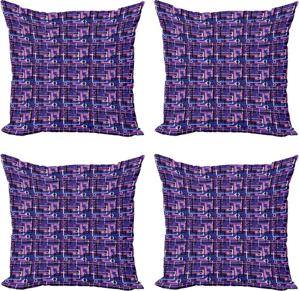 ABAKUHAUS Geometrisch Kissenbezug Set (4 Stück), Maze Formen Kreise, Moderner Doppelseitiger Digitaldruck, 50 cm x 50 cm, Mehrfarbig