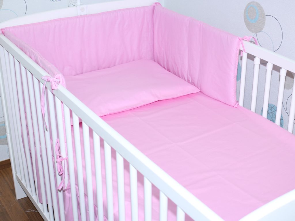 3 teiliges Baby Bettset mit Bettwäsche und Nestchen für Bett 70x140 cm - 17. Rosa
