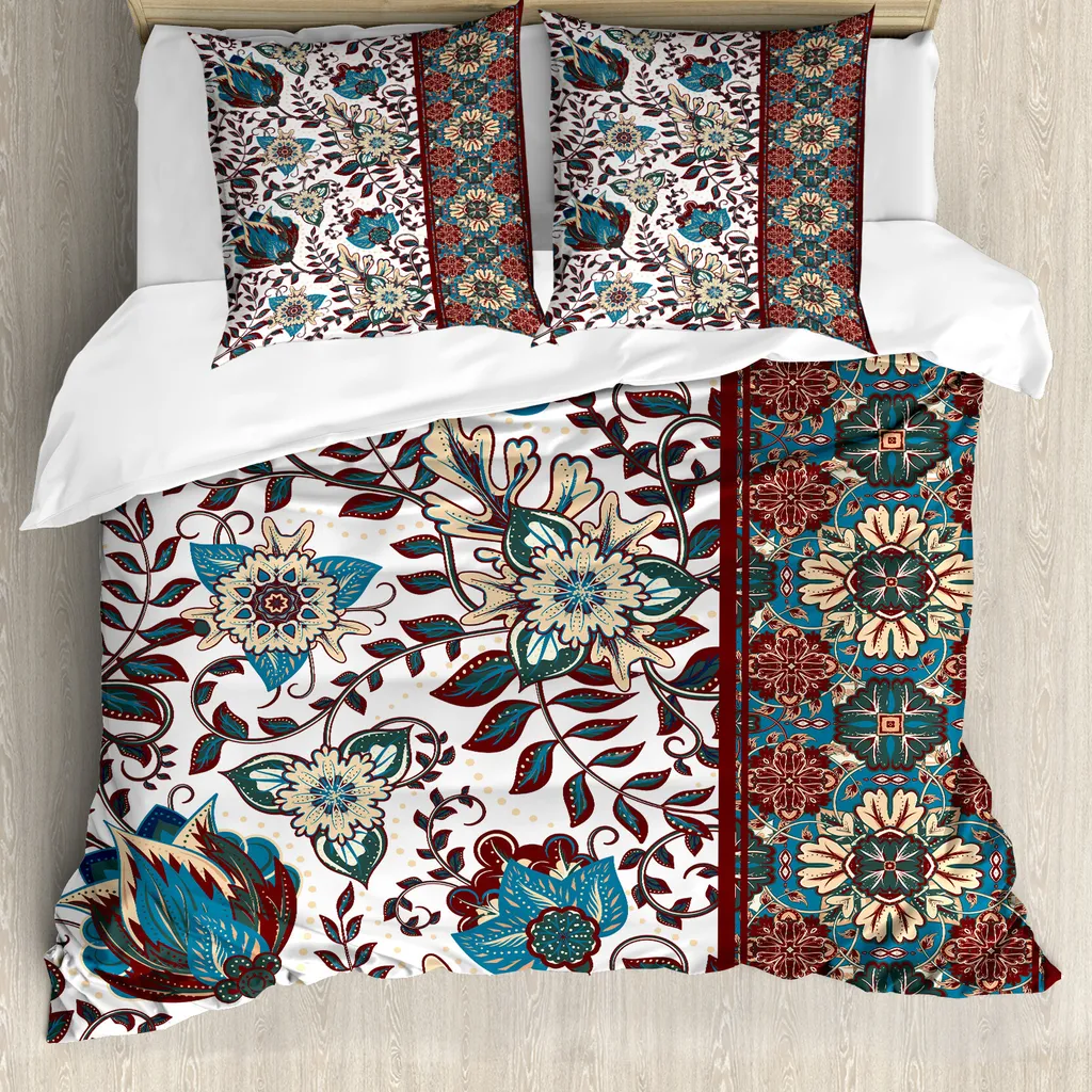 Duvet Cover Arabesque ABAKUHAUS: Look Boho Blu Petrolio e Rosso